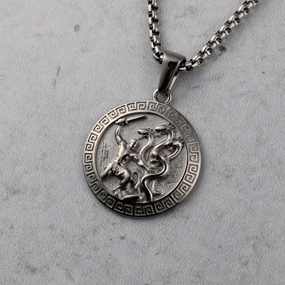 Silver Hercules Pendant Chain Necklace Stainless Steel